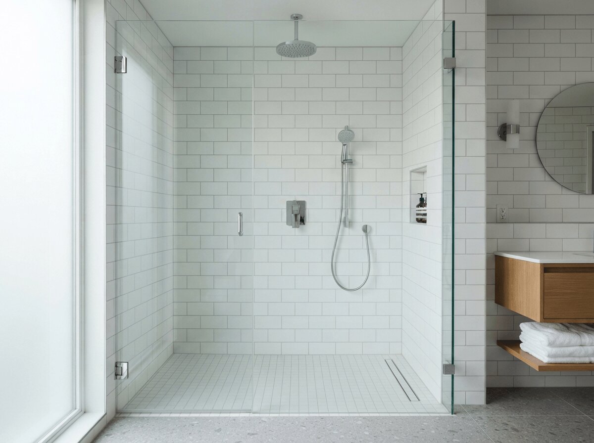 Modern bathroom subway tile installation